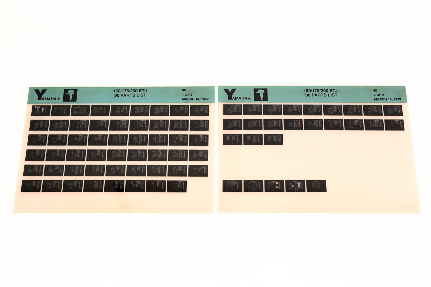 OEM Yamaha LB016-34 1986 150/175/200 ETJ Parts List Microfiche Lot