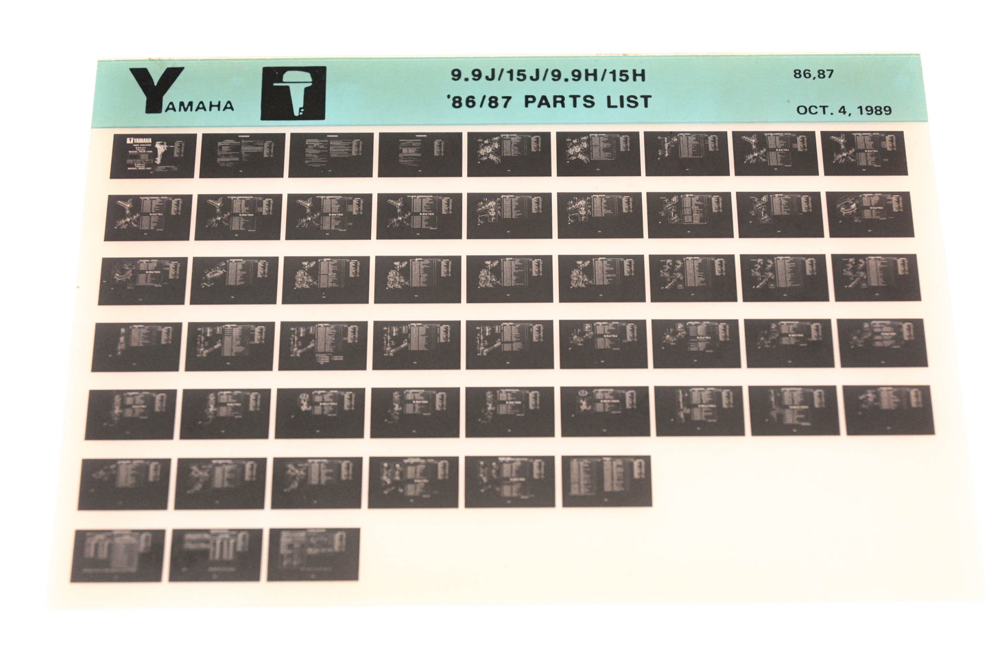 OEM Yamaha LB016-37 1986-87 9.9J/15J/9.9H/15H Parts List Microfiche