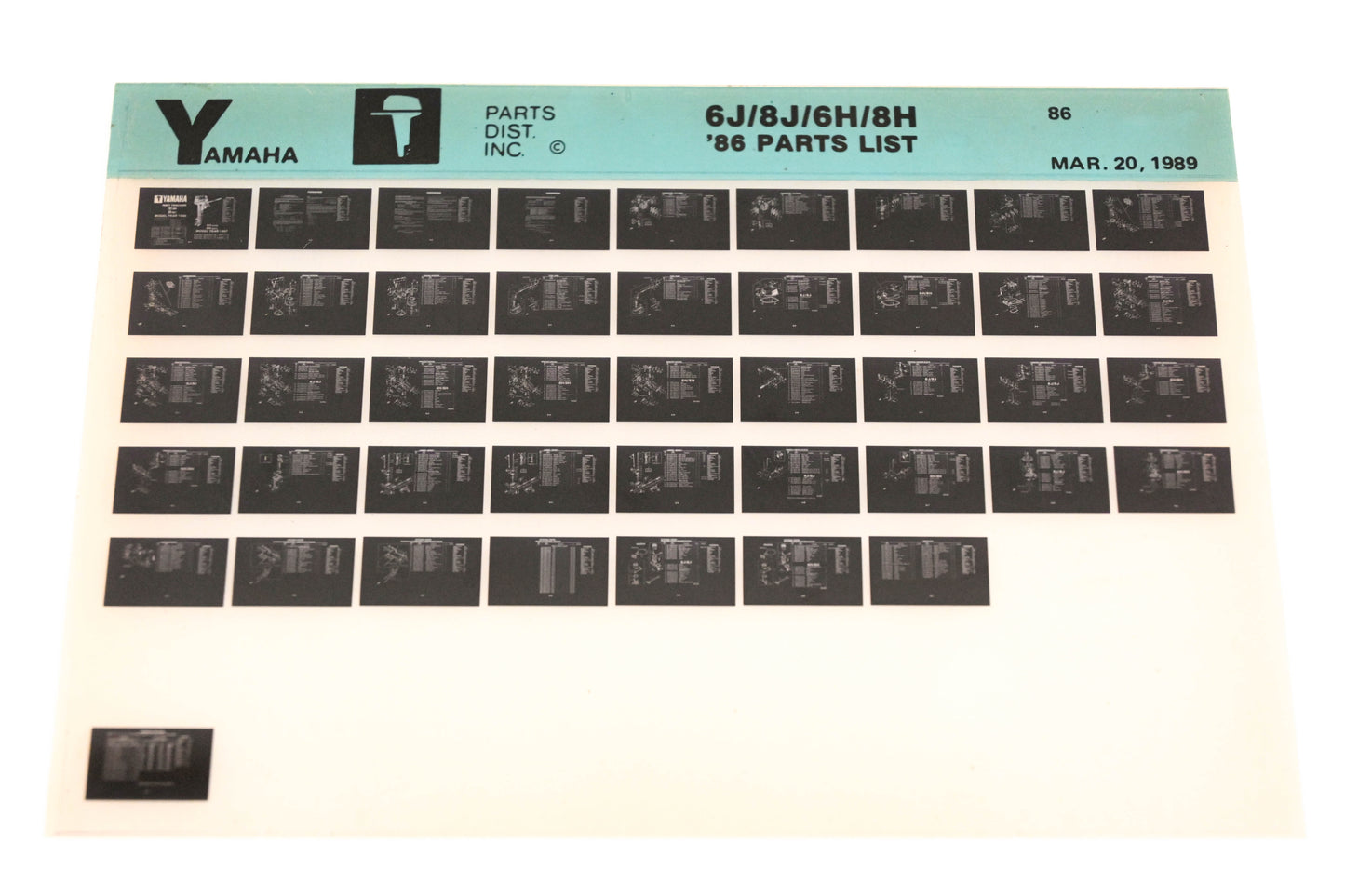OEM Yamaha LB016-38 1986 6J/8J/6H/8H Parts List Microfiche