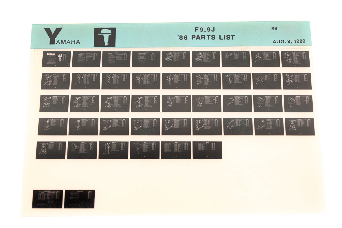 OEM Yamaha LB016-40 1986 F9.9J Parts List Microfiche