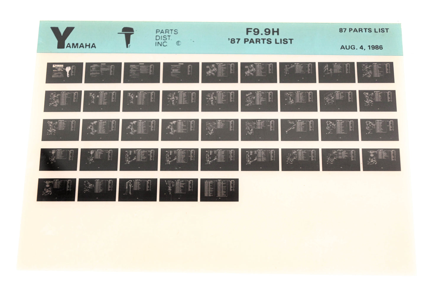 OEM Yamaha LB016-41 1987 F9.9H Parts List Microfiche