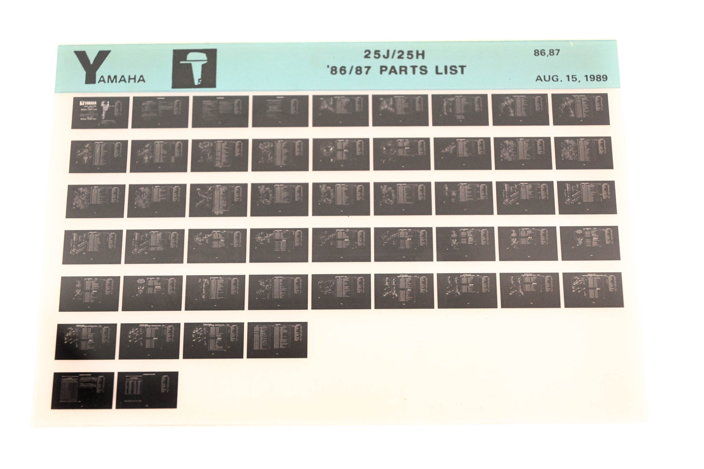 OEM Yamaha LB016-44 1986-87 25J/25H Parts List Microfiche