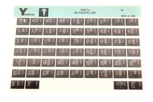 OEM Yamaha LB018-14 1986 90ETJ Parts List Microfiche