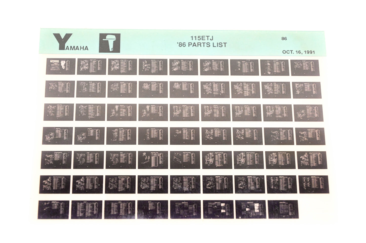 OEM Yamaha LB018-16 1986 115ETJ Parts List Microfiche