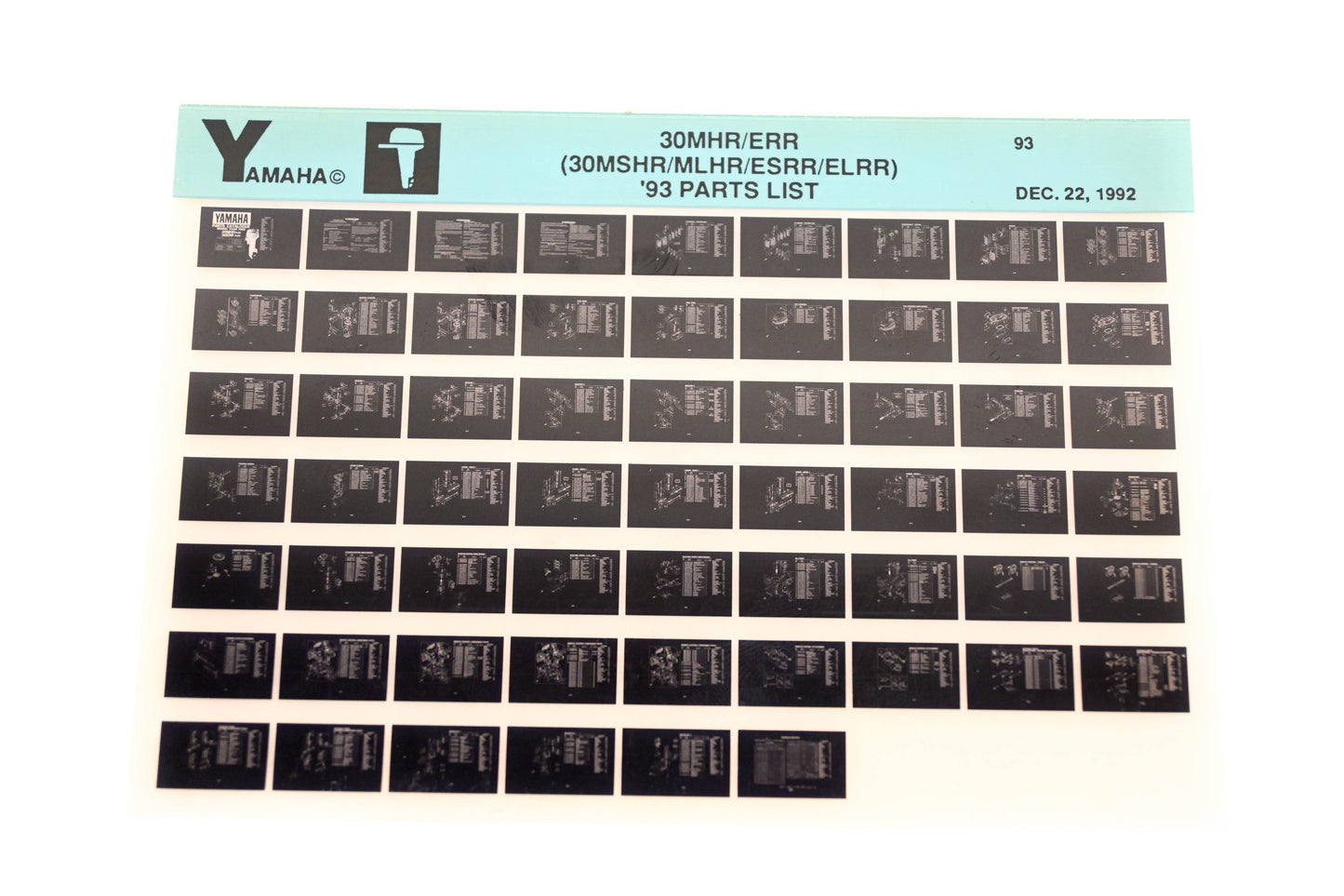 OEM Yamaha YN005-36 1993 30MHR/ERR (30MSHR/MLHR/ESRR/ELRR) Parts List Microfiche