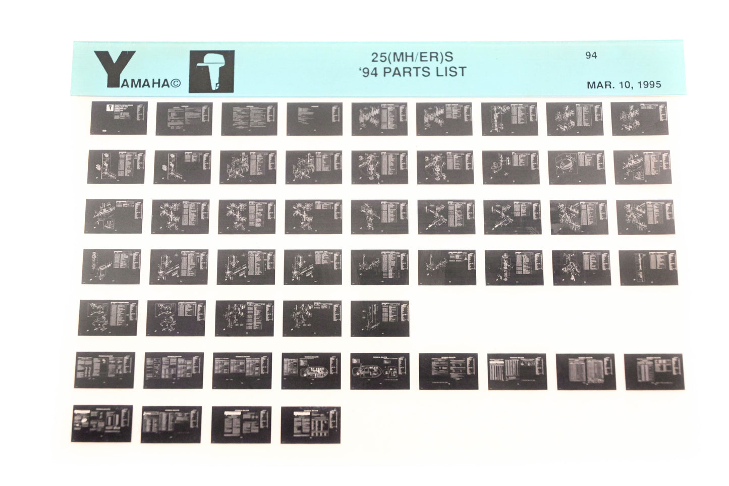 OEM Yamaha YN005-68 1994 25(MH/ER)S Parts List Microfiche