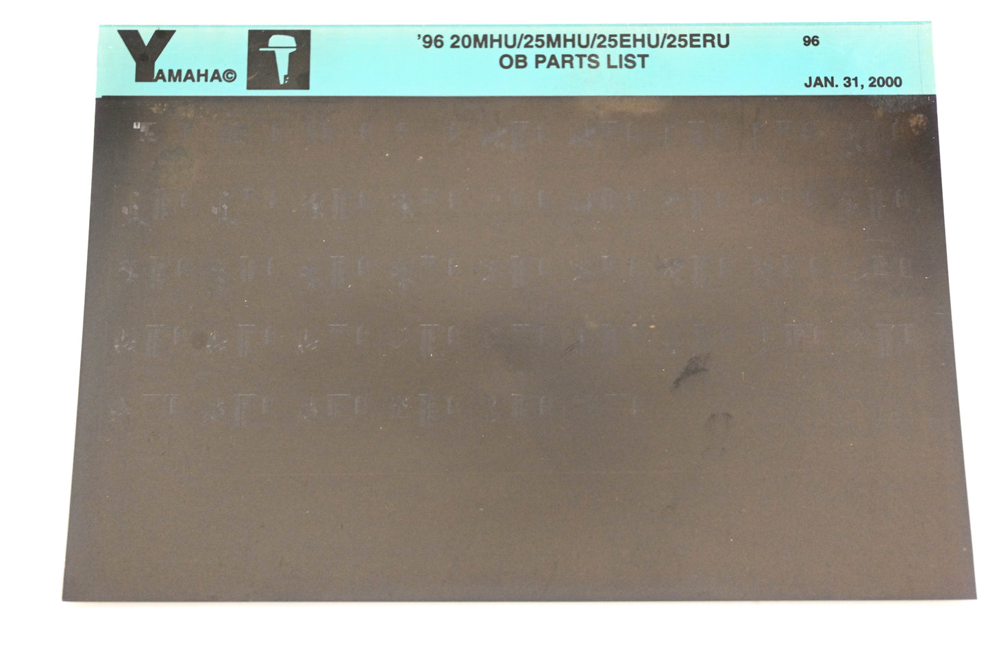 OEM Yamaha YN021-58 1996 20MHU/25MHU/25EHU/25ERU Outboard Parts List Microfiche
