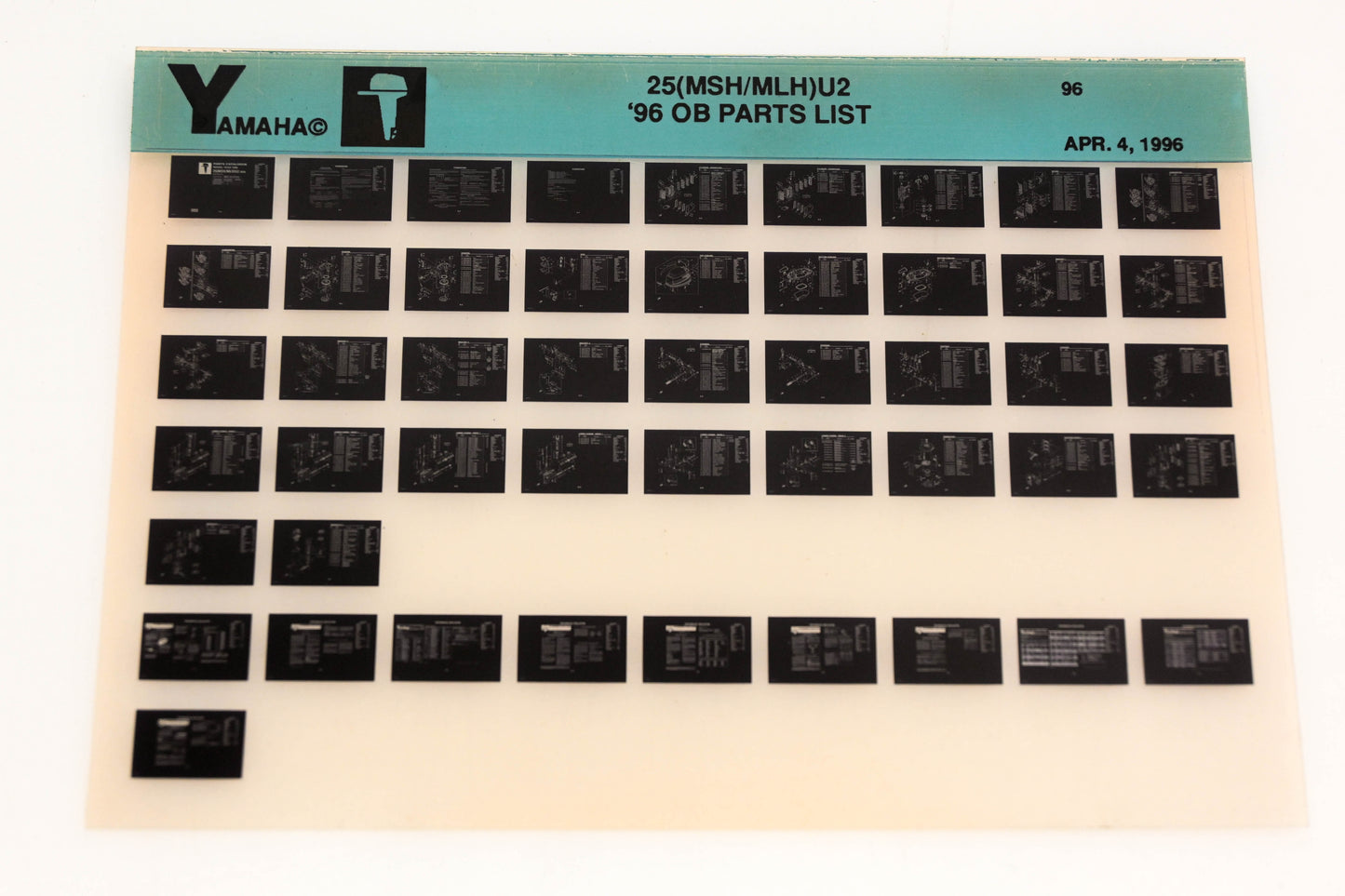 OEM Yamaha YN021-59 1996 25(MSH/MLH)U2 Outboard Parts List Microfiche
