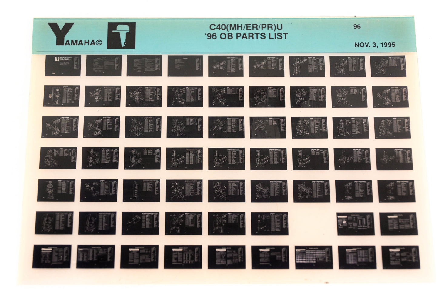 OEM Yamaha YN021-62 1996 C40(MH/ER/PR)U Outboard Parts List Microfiche