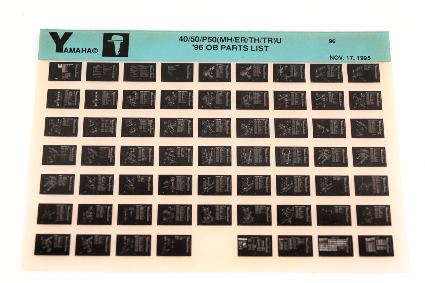 OEM Yamaha YN021-63 1996 40/50/P50(MH/ER/TH/TR)U Outboard Parts List Microfiche