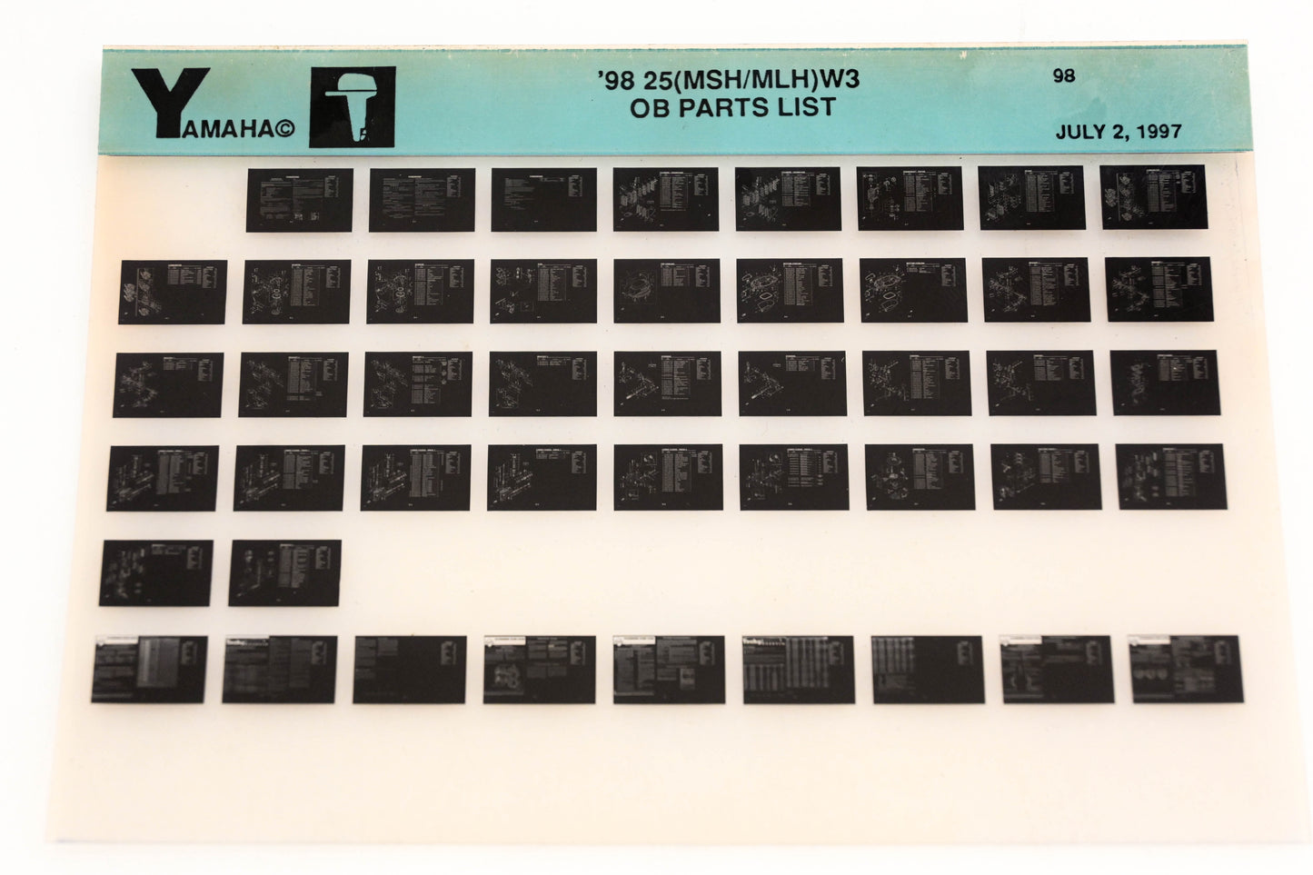 OEM Yamaha YN020-28 1998 25(MSH/MLH)W3 Outboard Parts List Microfiche