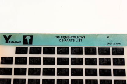 OEM Yamaha YN020-28 1998 25(MSH/MLH)W3 Outboard Parts List Microfiche