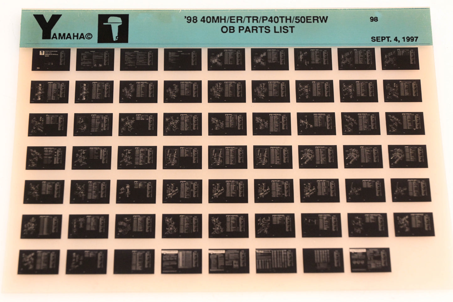 OEM Yamaha YN020-33 1998 40MH/ER/TR/P40TH/50ERW Outboard Parts List Microfiche