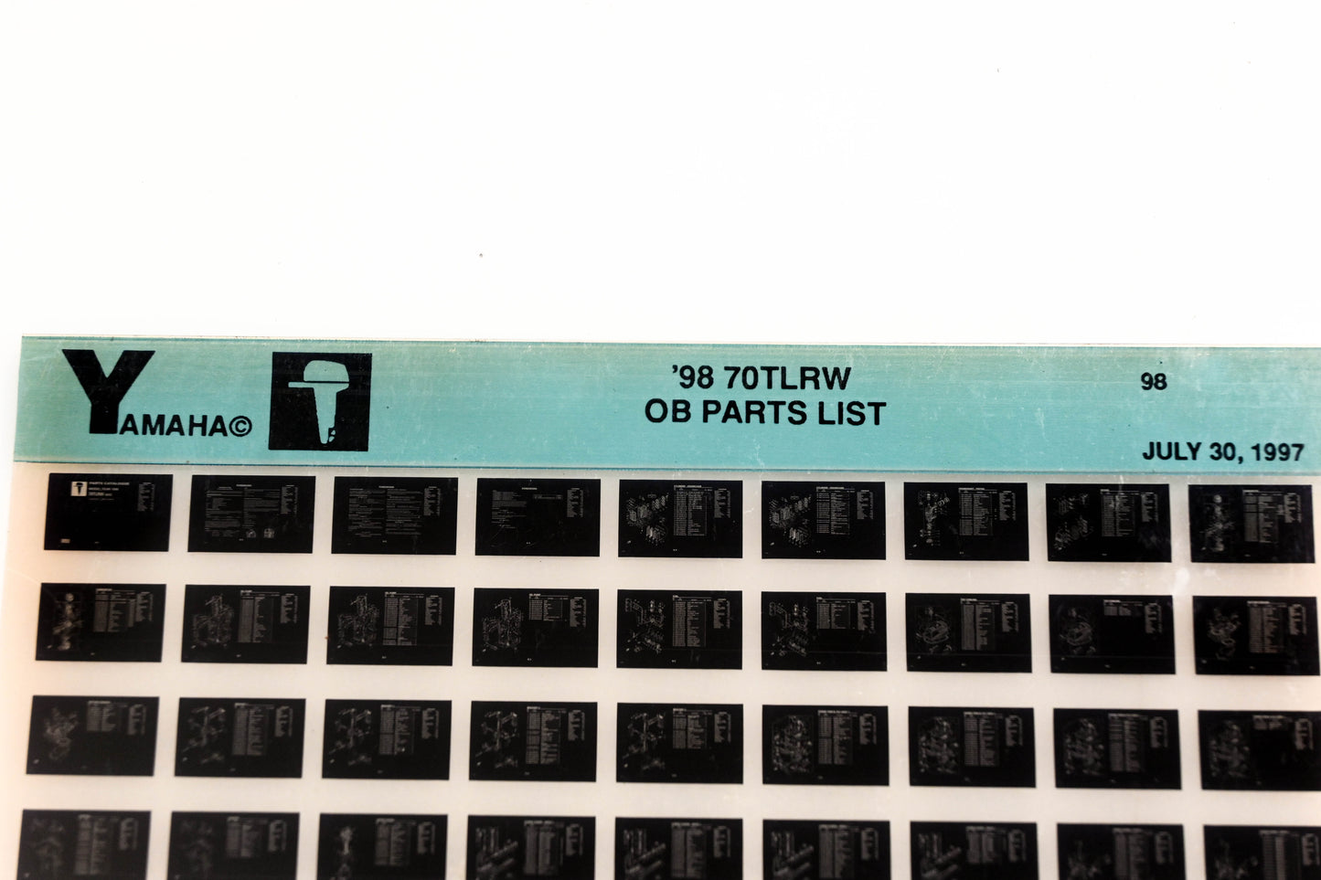 OEM Yamaha YN020-40 1998 70TLRW Outboard Parts List Microfiche