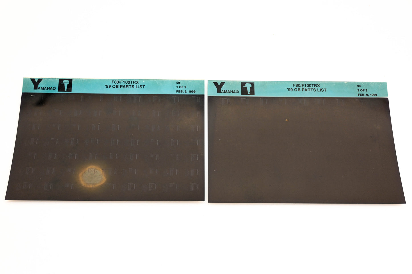 OEM Yamaha YN020-53 1999 F80/F100TRX Outboard Parts List Microfiche Lot