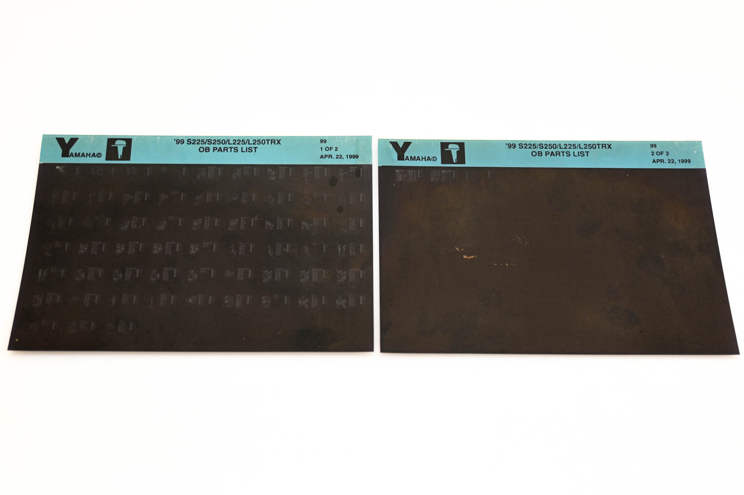 OEM Yamaha YN020-59 1999 S225/S250/L225/L250TRX Outboard Parts List Microfiche Lot