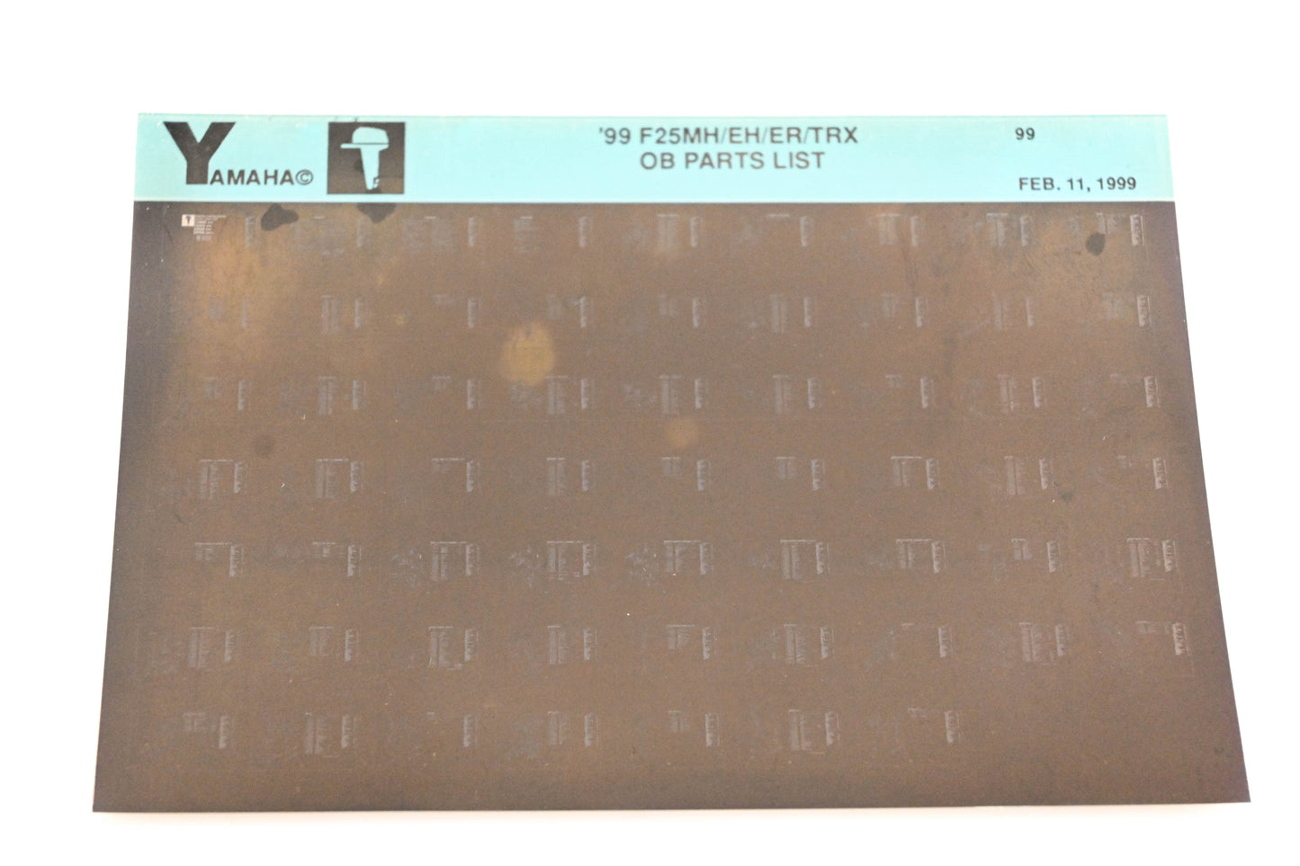 OEM Yamaha YN020-72 1999 F25MH/EH/ER/TRX Outboard Parts List Microfiche
