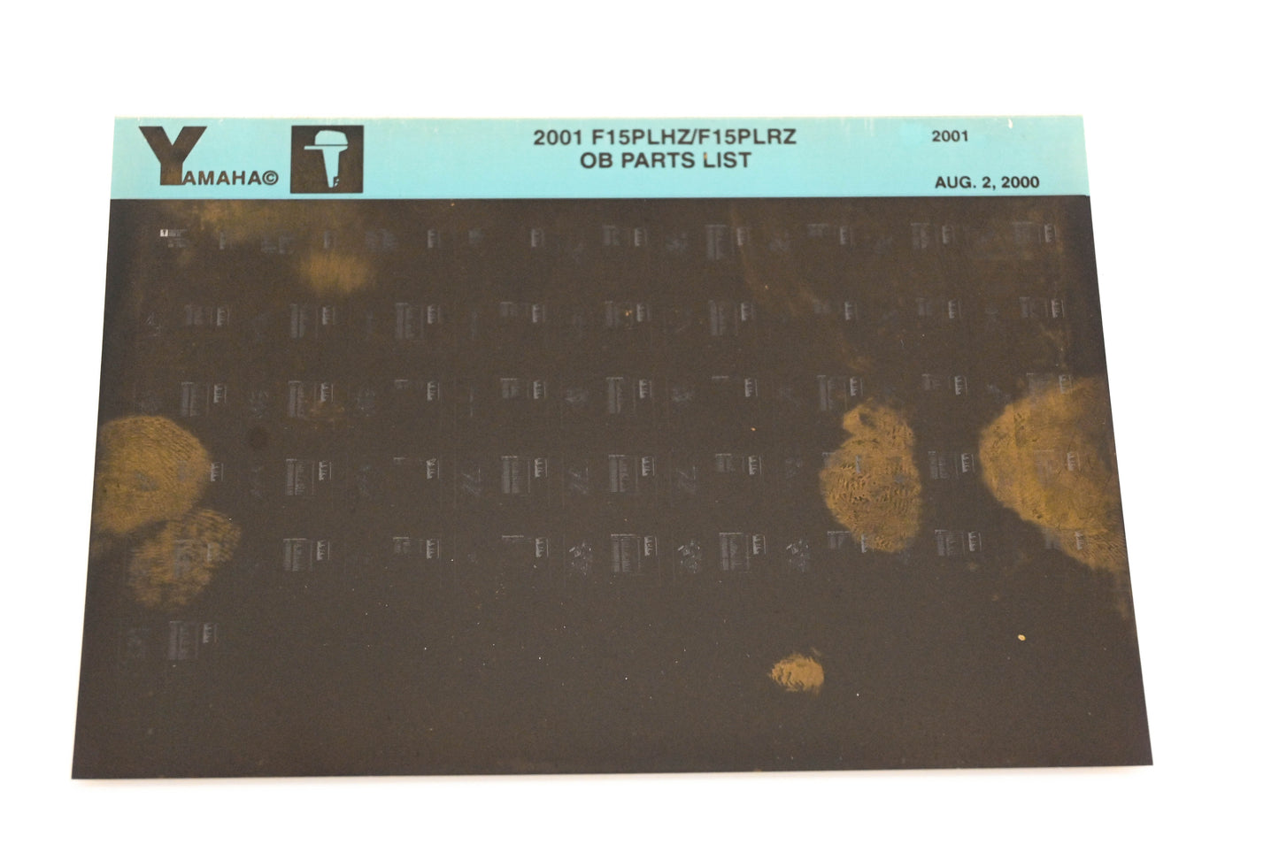 OEM Yamaha YR010-20 2001 F15PLHZ/F15PLRZ Outboard Parts List Microfiche