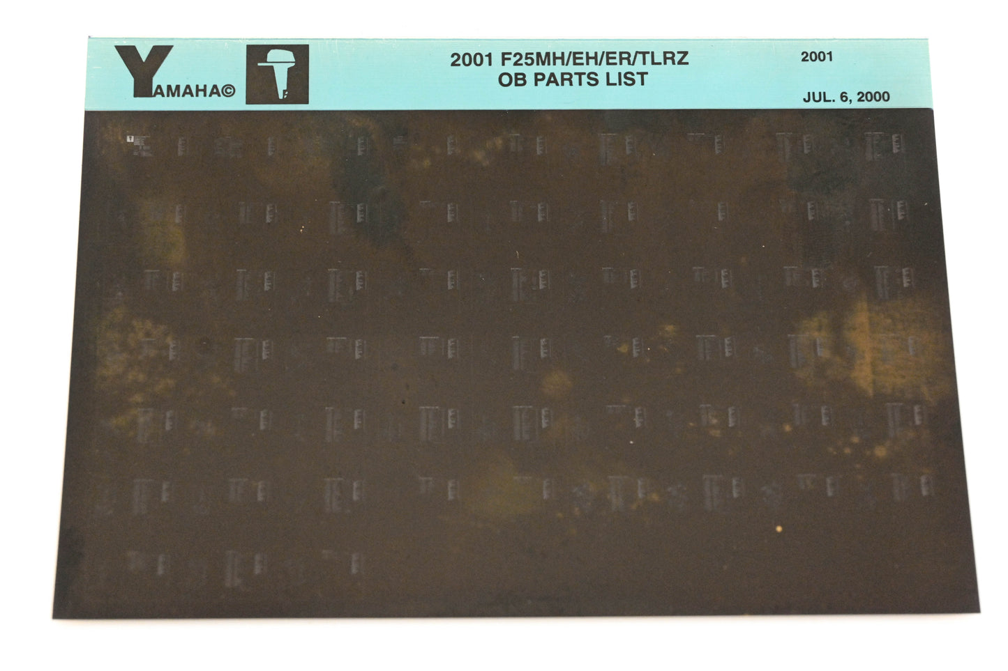 OEM Yamaha YR010-21 2001 F25MH/EH/ER/TLRZ Outboard Parts List Microfiche