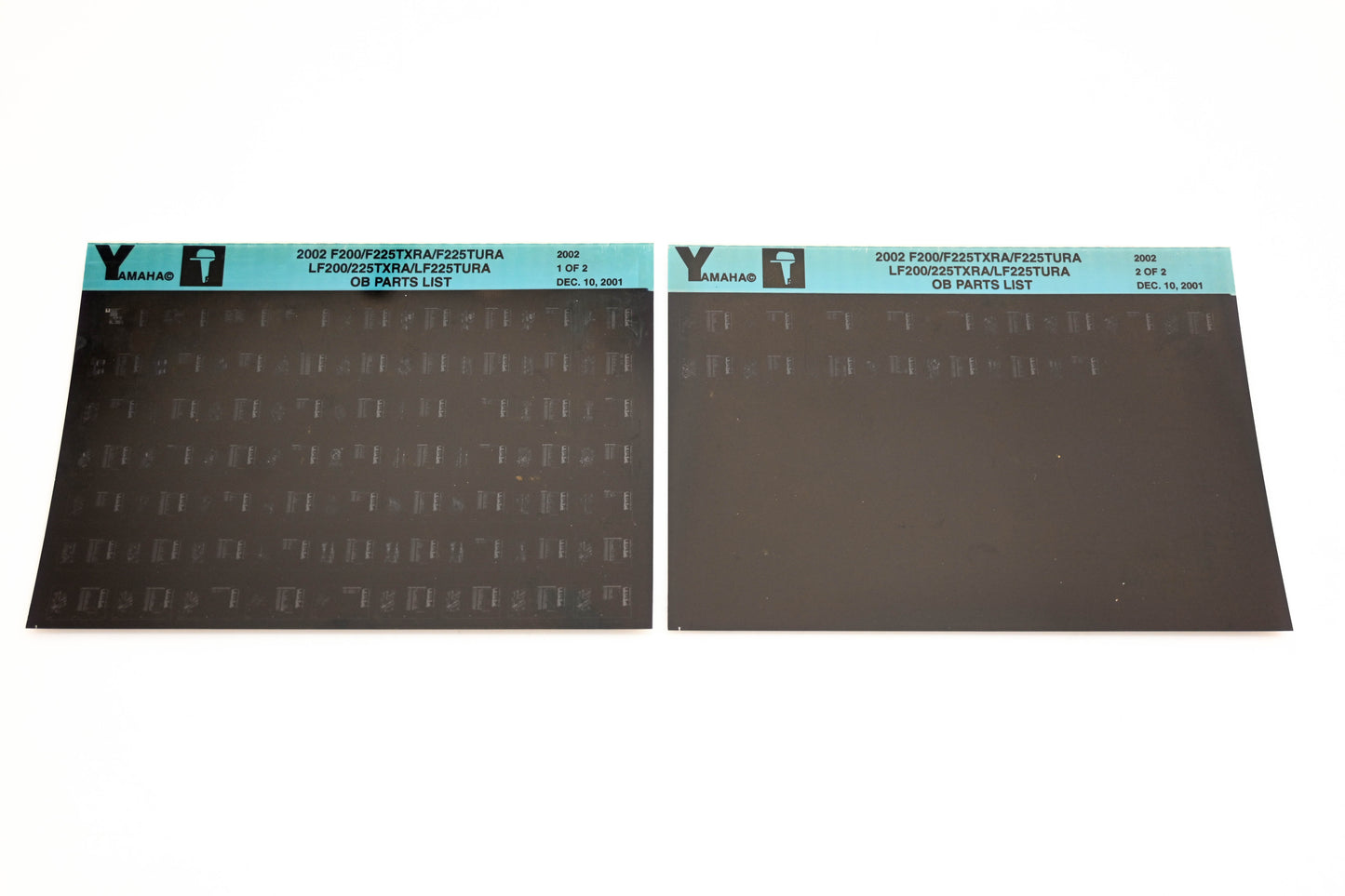OEM Yamaha YR010-40 2002 F200/F225TXRA/F225TURA-LF200/225TXRA/LF225TURA Parts Microfiche Lot