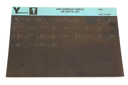 OEM Yamaha YR010-52 2002 9/9MSHA/15MSHA Outboard Parts List Microfiche