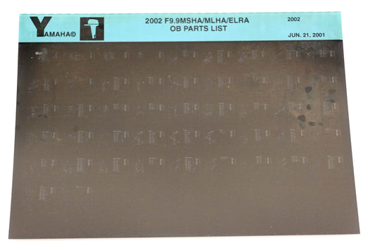 OEM Yamaha YR010-54 2002 F9.9MSHA/MLHA/ELRA Parts List Microfiche
