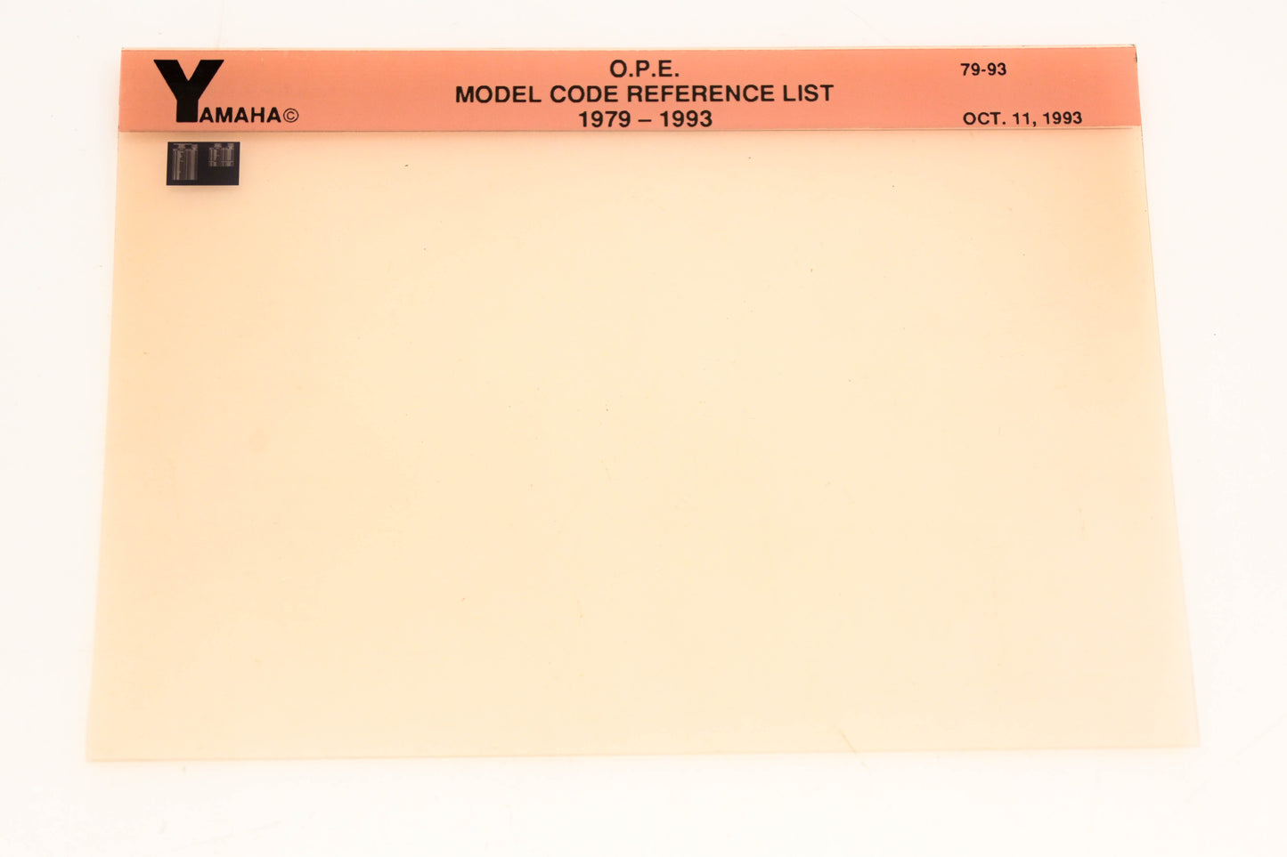 OEM Yamaha XM005-35 1979-1993 O.P.E. Model Code Reference List Microfiche