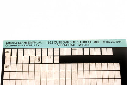 OEM Yamaha XM005-62 1992 Outboard Tech Bulletins & Flat Rate Tables Microfiche