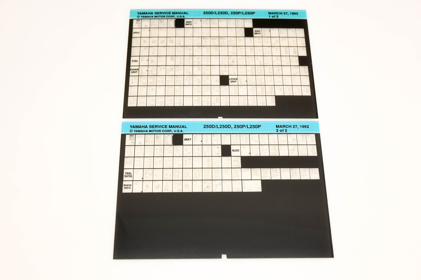 OEM Yamaha XM007-43 1992 250D/L250D, 250P/L250P Service Manual Microfiche Lot