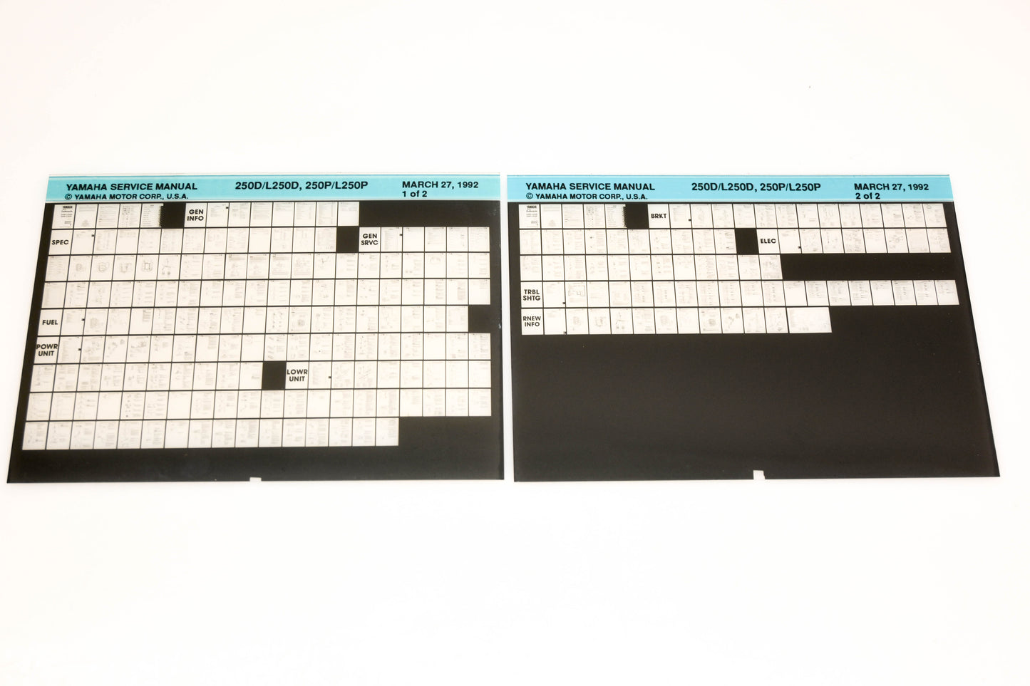OEM Yamaha XM007-43 1992 250D/L250D, 250P/L250P Service Manual Microfiche Lot
