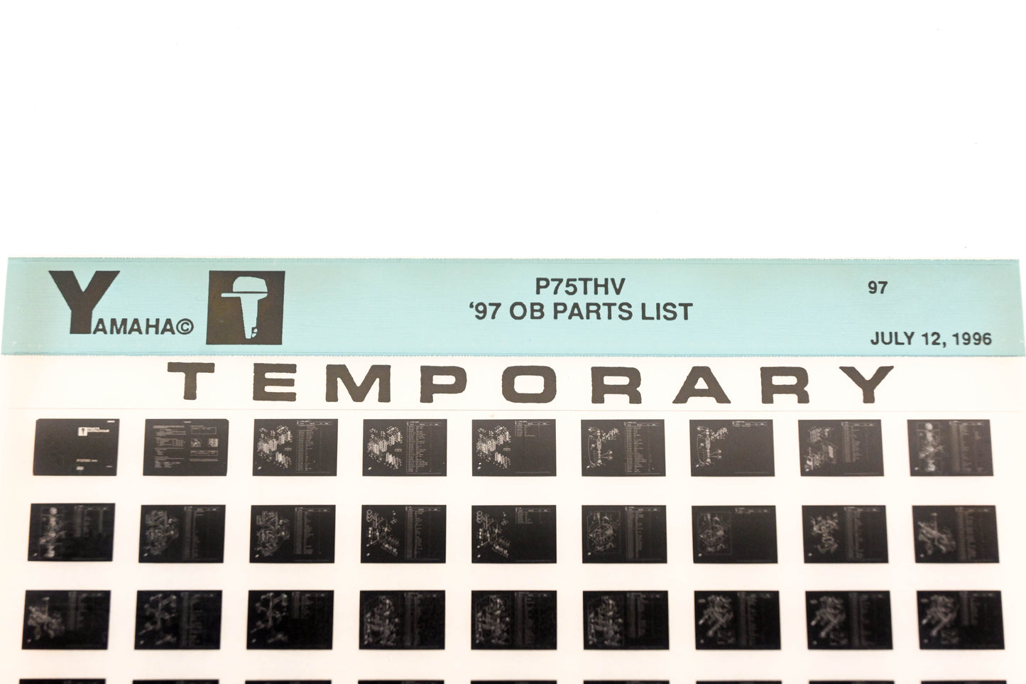 OEM Yamaha XM007-64 1997 P75THV Outboard Temp Parts List Microfiche