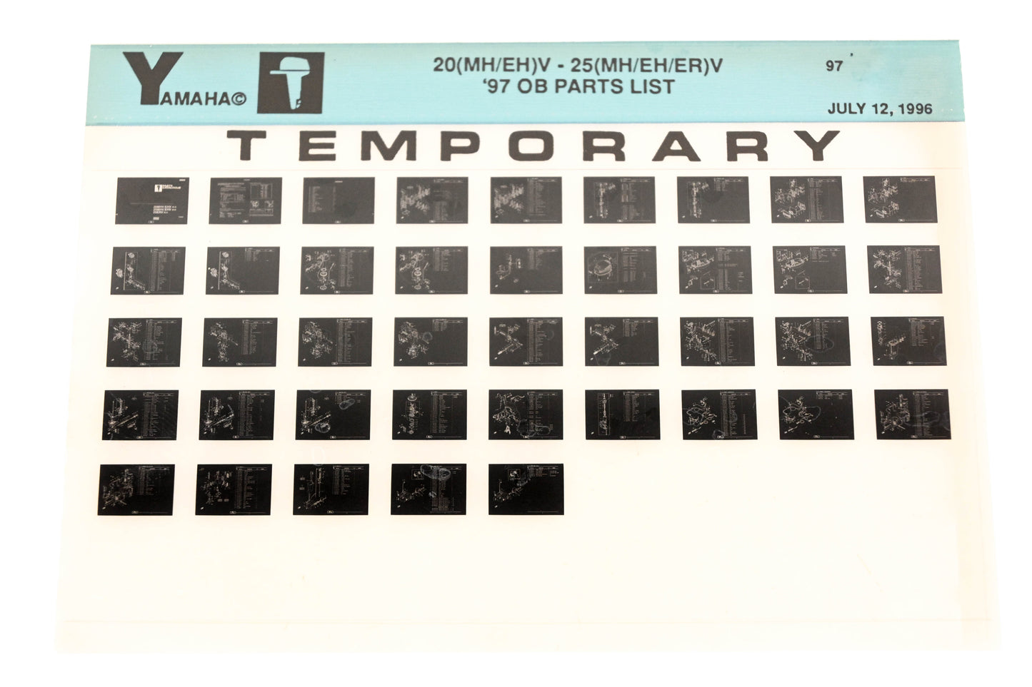 OEM Yamaha XM007-69 1997 20(MH/EH)V-25(MH/EH/ER)V Temp Parts List Microfiche