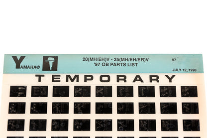OEM Yamaha XM007-69 1997 20(MH/EH)V-25(MH/EH/ER)V Temp Parts List Microfiche