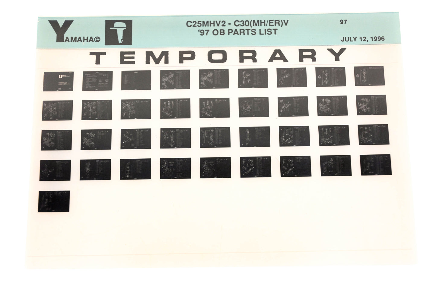 OEM Yamaha XM007-74 1997 C25MHV2-C30(MH/ER)V Temp Parts List Microfiche
