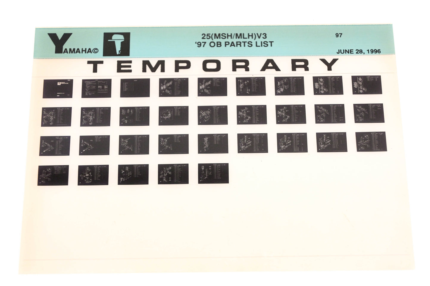 OEM Yamaha XM007-75 1997 25(MSH/MLH)V3 Outboard Temp Parts List Microfiche