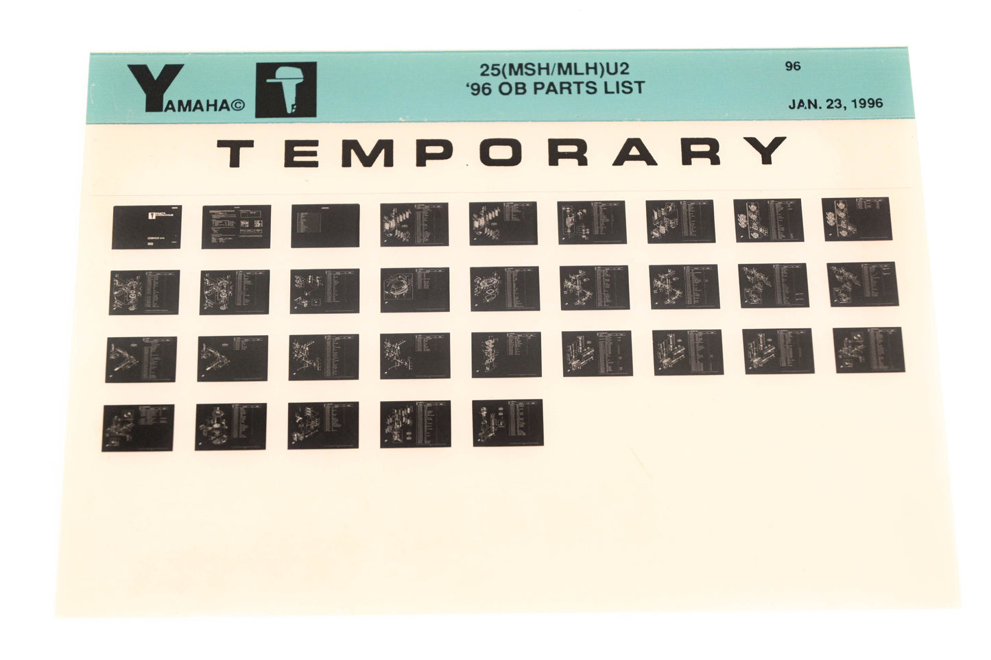 OEM Yamaha XM007-80 1996 25(MSH/MLH)U2 Outboard Temp Parts List Microfiche