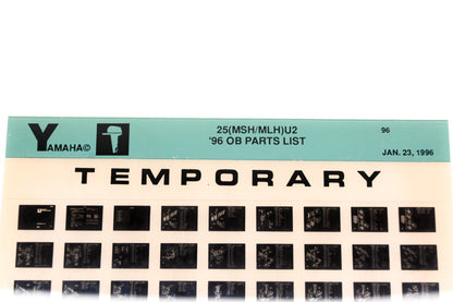 OEM Yamaha XM007-80 1996 25(MSH/MLH)U2 Outboard Temp Parts List Microfiche