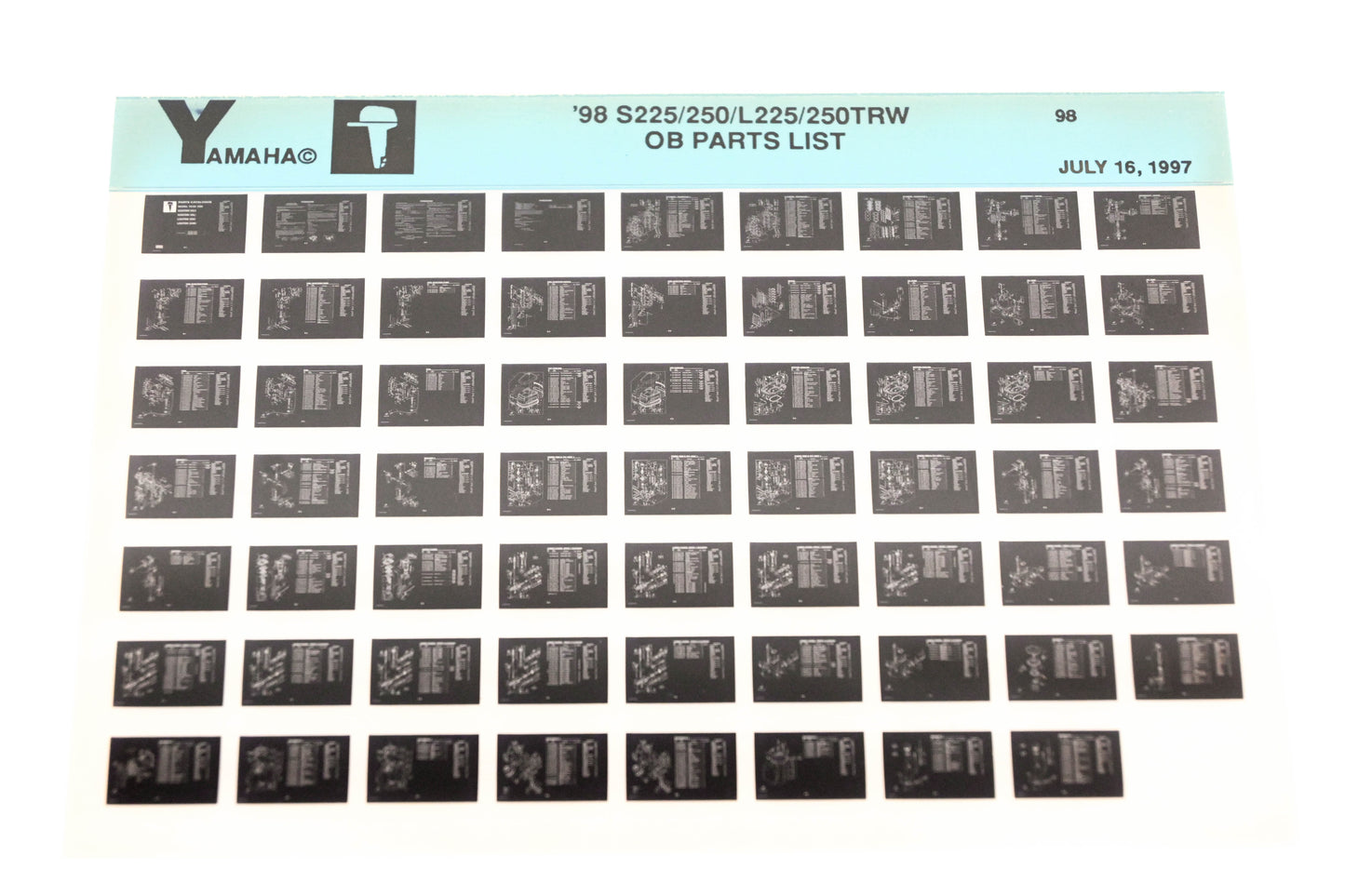 OEM Yamaha XM007-92 1998 S225/250/L225/250TRW Outboard Parts List Microfiche