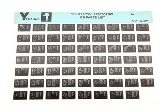 OEM Yamaha XM007-92 1998 S225/250/L225/250TRW Outboard Parts List Microfiche