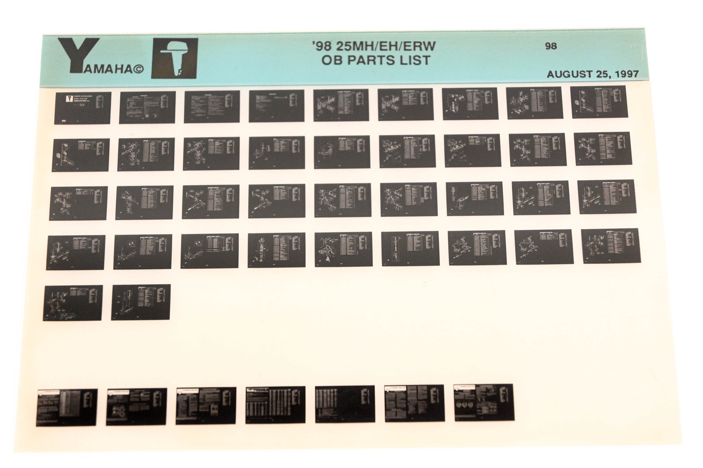 OEM Yamaha XM008-13 1998 25MH/EH/ERW Outboard Parts List Microfiche