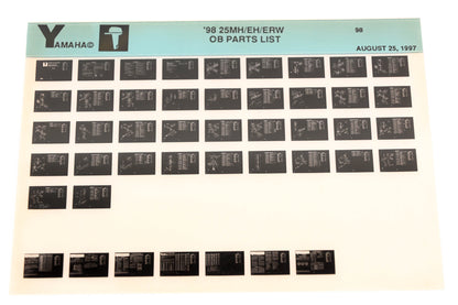 OEM Yamaha XM008-13 1998 25MH/EH/ERW Outboard Parts List Microfiche