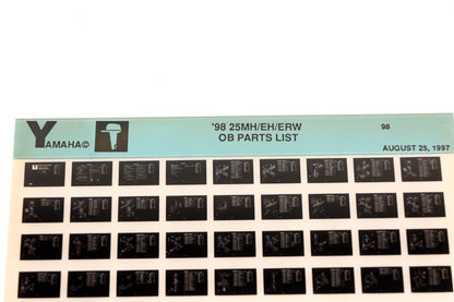 OEM Yamaha XM008-13 1998 25MH/EH/ERW Outboard Parts List Microfiche