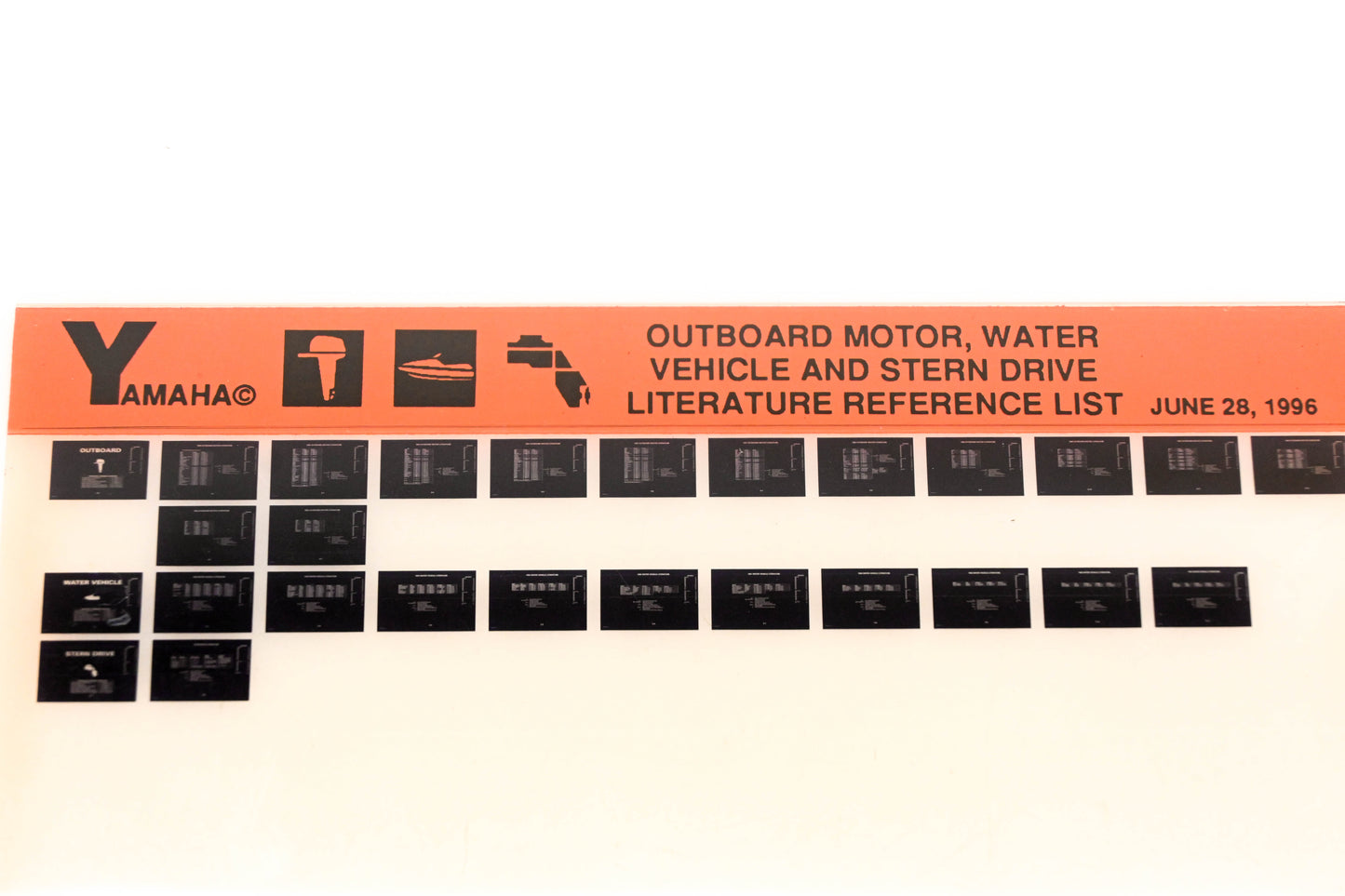 OEM Yamaha XM008-14 1996 OB Motor, Water Vehicle & Stern Drive Lit Ref List Microfiche