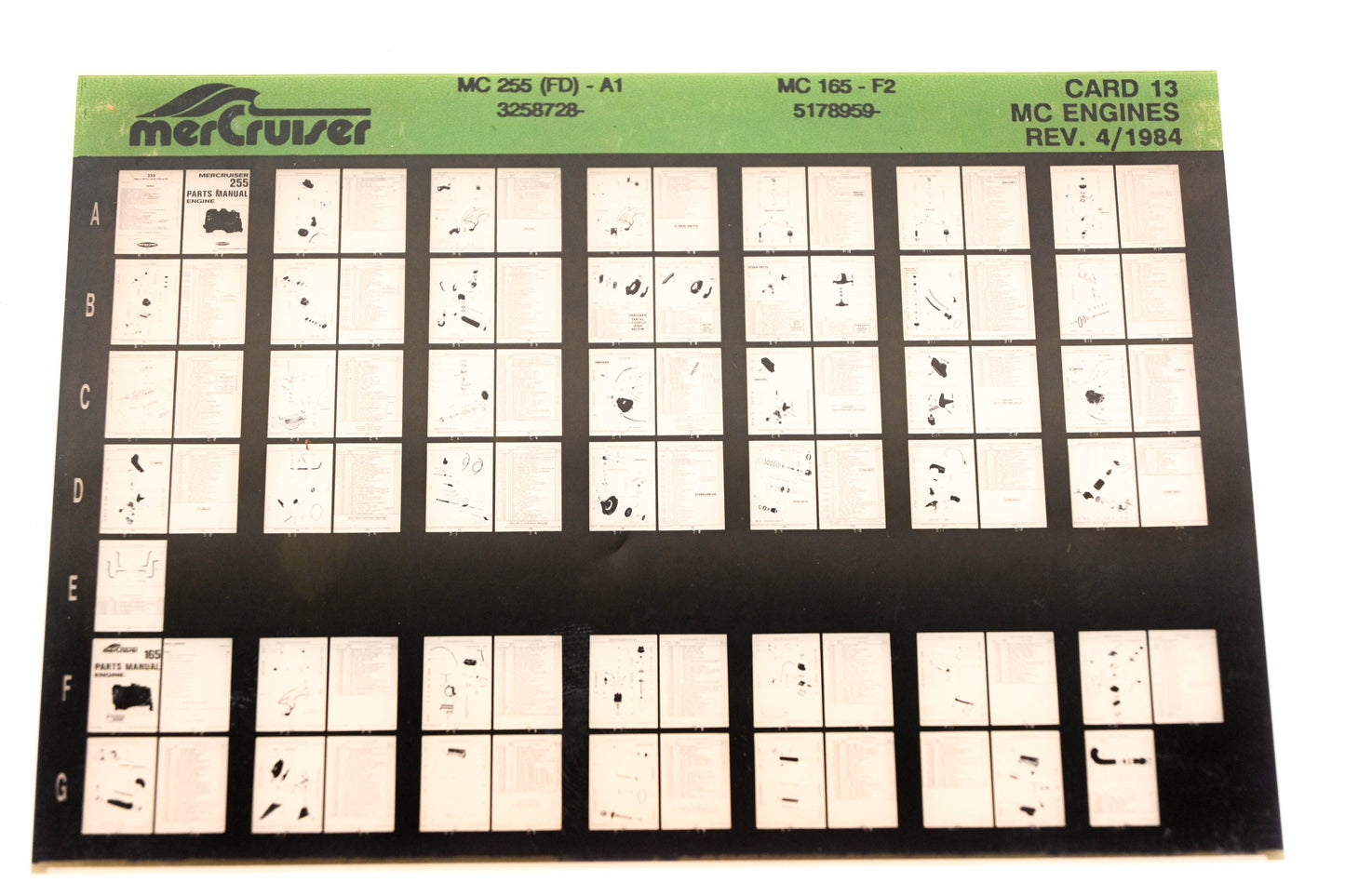 Mercruiser XM008-50 MC Engines 225(FD)-A1, 165-F2, 3258728-, 5178959- Card 12 Microfiche