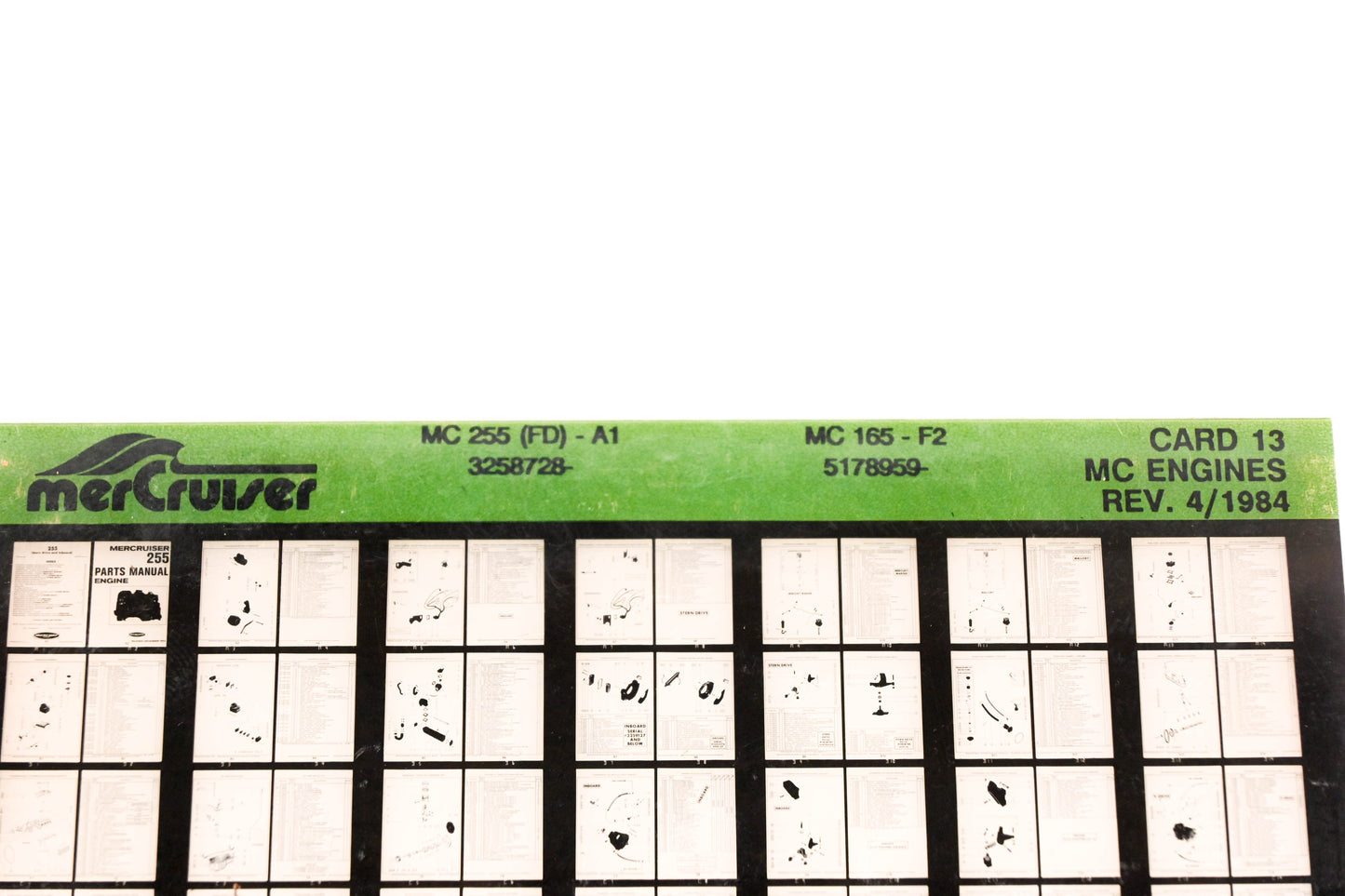 Mercruiser XM008-50 MC Engines 225(FD)-A1, 165-F2, 3258728-, 5178959- Card 12 Microfiche