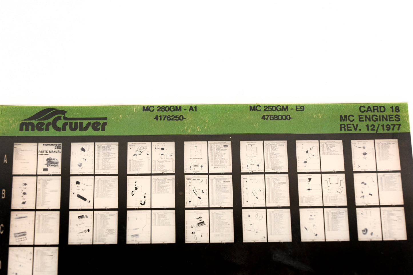 Mercruiser XM011-25 MC Engines 280GM-A1, 250GM-E9, 4176250-, 4768000 Card 18 Microfiche
