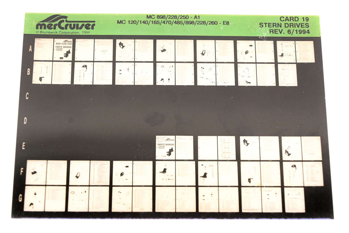Mercruiser XM011-26 Stern Drives 898/228/250-A1, 120/140/165/470/485/898/228/260-E8 Card 19 Microfiche