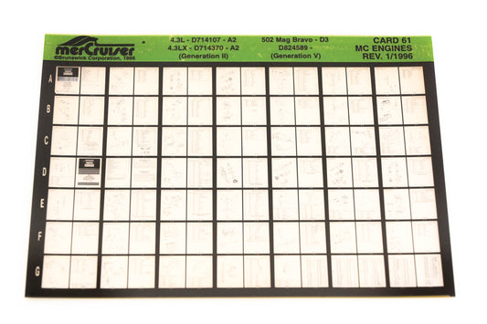 Mercruiser XY019-12 MC Engines 4.3L, 4.3LX, 502 Magnum Bravo Card 61 Microfiche