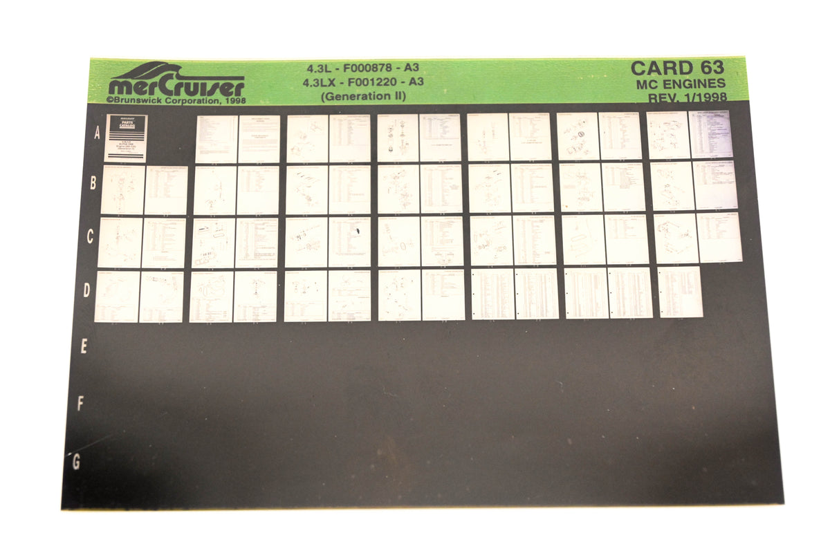 Mercruiser XY019-14 MC engines 4.3L-F000878-A3, 4.3LX-F001220-A3 Card 63 Microfiche