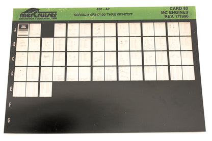 Mercruiser XY019-34 MC Engines 450-A2 F347100 - 0F347277 Card 83 Microfiche